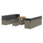 Preview: 11-teiliges Garten Sofa Set mit Kissen Grau Poly Rattan Akazie, 2-Sitzer Garten Sofa mit Kissen Grau Poly Rattan, 3-teiliges Garten Esstisch Set mit Kissen Grau Poly Rattan Akazie