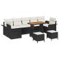 Preview: 10-teiliges Garten Sofa Set mit Kissen Schwarz Poly Rattan Akazie, 2-Sitzer Garten Sofa mit Kissen Schwarz Poly Rattan, 3-teilige Garten Essgruppe mit Kissen Schwarz Poly Rattan Akazie