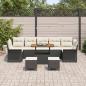 Preview: 10-teiliges Garten Sofa Set mit Kissen Schwarz Poly Rattan Akazie, 2-Sitzer Garten Sofa mit Kissen Schwarz Poly Rattan, 3-teilige Garten Essgruppe mit Kissen Schwarz Poly Rattan Akazie