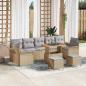 Preview: ARDEBO.de - 10-teiliges Garten Sofa Set mit Kissen Beige Poly Rattan Akazie, 2-Sitzer Garten Sofa mit Kissen Beige Poly Rattan, 3-teiliges Garten Esszimmer Set mit Kissen Beige Poly Rattan Akazie