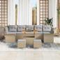 Preview: 10-teiliges Garten Sofa Set mit Kissen Beige Poly Rattan Akazie, 2-Sitzer Garten Sofa mit Kissen Beige Poly Rattan, 3-teiliges Garten Esszimmer Set mit Kissen Beige Poly Rattan Akazie