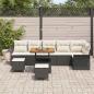 Preview: 9-teiliges Garten Sofa Set mit Kissen Schwarz Poly Rattan Akazie, 2-Sitzer Garten Sofa mit Kissen Schwarz Poly Rattan, 3-teiliges Garten Essset mit Kissen Schwarz Poly Rattan Akazie