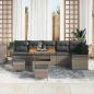 Preview: 9 Teile Garten Sofa Set mit Kissen Grau Poly Rattan Akazie, 2-Sitzer Garten Sofa mit Kissen Grau Poly Rattan, 3 Teile Garten Esstisch Set mit Kissen Grau Poly Rattan Akazie