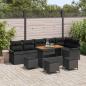Preview: ARDEBO.de - 10-teiliges Garten Sofaset mit Kissen Schwarz Poly Rattan Akazie, 2-Sitzer Garten Sofa mit Kissen Schwarz Poly Rattan, 4-teiliges Garten Essset mit Kissen Schwarz Poly Rattan Akazie