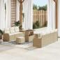 Preview: ARDEBO.de - 10-teiliges Garten Sofa Set mit Kissen Beige Poly Rattan Akazie, 2-Sitzer Garten Sofa mit Kissen Beige Poly Rattan, 3-teiliges Garten Essset mit Kissen Beige Poly Rattan Akazie