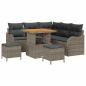 Preview: 8-teiliges Garten Sofaset mit Kissen Grau Poly Rattan Akazie, 2-Sitzer Garten Sofa mit Kissen Grau Poly Rattan, 3-teiliges Garten Esstischset mit Kissen Grau Poly Rattan Akazie