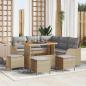 Preview: ARDEBO.de - 9-teiliges Garten Sofa Set mit Kissen Beige Poly Rattan Akazie, 2-Sitzer Garten Sofa mit Kissen Beige Poly Rattan, 4-teiliges Garten Esstisch Set mit Kissen Beige Poly Rattan Akazie