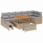 Preview: 9-teiliges Garten Sofa Set mit Kissen Beige Poly Rattan Akazie, 2-Sitzer Garten Sofa mit Kissen Beige Poly Rattan, 3-teiliges Garten Essset mit Kissen Beige Poly Rattan Akazie