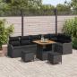 Preview: ARDEBO.de - 9-teiliges Garten-Sofa-Set mit Kissen Schwarz Poly-Rattan Akazie, 2-Sitzer Garten-Sofa mit Kissen Schwarz Poly-Rattan, 3-teiliges Garten-Ess-Set mit Kissen Schwarz Poly-Rattan Akazie