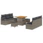 Preview: 9-teiliges Garten Sofa Set mit Kissen Grau Poly Rattan Akazie, 2-Sitzer Garten Sofa mit Kissen Grau Poly Rattan, 3-teiliges Garten EssSet mit Kissen Grau Poly Rattan Akazie