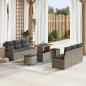 Preview: ARDEBO.de - 9-teiliges Garten-Sofa-Set mit Kissen Grau Poly Rattan Akazie, 2-Sitzer Garten-Sofa mit Kissen Grau Poly Rattan, 3-teiliges Garten-Dining-Set mit Kissen Grau Poly Rattan Akazie