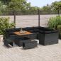 Preview: 12-teiliges Garten Sofa Set mit Kissen Schwarz Poly Rattan Akazie, 3-teiliges Garten Essenset mit Kissen Schwarz Poly Rattan Akazie