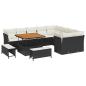 Preview: 12-teiliges Garten-Sofa-Set mit Kissen Schwarz Poly Rattan Akazie, 3-teiliges Garten-Esszimmer-Set mit Kissen Schwarz Poly Rattan Akazie