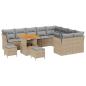 Preview: 12-teiliges Garten Sofa Set mit Kissen Beige Poly Rattan Akazie, 3-teiliges Garten Essset mit Kissen Beige Poly Rattan Akazie