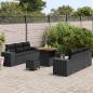 Preview: 9-teiliges Garten Sofa Set mit Kissen Schwarz Poly Rattan Akazie, 3-teiliges Garten Essset mit Kissen Schwarz Poly Rattan Akazie