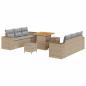 Preview: 9-teiliges Garten Sofa Set mit Kissen Beige Poly Rattan Akazie, 3-teilige Garten Essgruppe mit Kissen Beige Poly Rattan Akazie