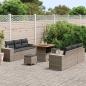 Preview: 9-teiliges Garten Sofa Set mit Kissen Grau Poly Rattan Akazie, 3-teiliges Garten Esstisch Set mit Kissen Grau Poly Rattan Akazie