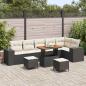 Preview: ARDEBO.de - 9-teiliges Garten Sofa Set mit Kissen schwarzes Poly-Rattan Akazie, 3-teiliges Garten Essset mit Kissen schwarzes Poly-Rattan Akazie