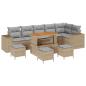 Preview: 10-teiliges Garten Sofa Set mit Kissen Beige Poly Rattan Akazie, 4-teiliges Garten Essset mit Kissen Beige Poly Rattan Akazie