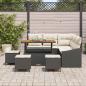 Preview: 9-teiliges Garten Sofa Set mit Kissen Schwarz Poly Rattan Akazie, 2-Sitzer Garten Sofa mit Stauraum & Kissen Schwarz Poly Rattan, 4-teiliges Garten Esstisch Set mit Kissen Schwarz Poly Rattan Akazie