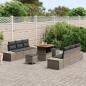 Preview: 9-teiliges Garten Sofa Set mit Kissen Grau Poly Rattan Akazie, 2-Sitzer Garten Sofa mit Stauraum & Kissen Grau Poly Rattan, 3-teiliges Garten Esstisch Set mit Kissen Grau Poly Rattan Akazie