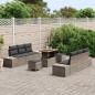 Preview: 9-teiliges Garten Sofa Set mit Kissen Grau Poly Rattan Akazie, 2-Sitzer Garten Sofa mit Stauraum & Kissen Grau Poly Rattan, 3-teiliges Garten Esstisch Set mit Kissen Grau Poly Rattan Akazie