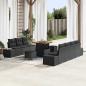Preview: ARDEBO.de - 10-teiliges Garten Sofa Set mit Kissen Schwarz Poly-Rattan Akazie, 2-Sitzer Garten Sofa mit Stauraum & Kissen Schwarz Poly-Rattan, 3-teiliges Garten Ess Set mit Kissen Schwarz Poly-Rattan Akazie