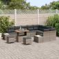 Preview: ARDEBO.de - 12-teiliges Garten Sofa Set mit Kissen Grau Poly Rattan Akazie, 2-Sitzer Garten Sofa mit Stauraum & Kissen Grau Poly Rattan, 3-teilige Garten Esstisch Gruppe mit Kissen Grau Poly Rattan Akazie