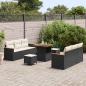Preview: 9-teiliges Garten Sofa Set mit Kissen in Schwarz aus Poly Rattan, 3-teiliges Garten Esstisch Set mit Kissen in Schwarz aus Poly Rattan