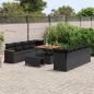Preview: ARDEBO.de - 11-teiliges Garten Sofa Set mit Kissen Schwarz Poly Rattan Akazie, 3-teiliges Garten Esszimmer Set mit Kissen Schwarz Poly Rattan Akazie