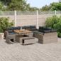 Preview: 13-teiliges Garten Sofa Set mit Kissen Grau Poly Rattan Akazie, 3-teiliges Garten Essset mit Kissen Grau Poly Rattan Akazie