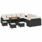 Preview: 14-teiliges Garten-Sofa-Set mit Kissen Schwarz Poly Rattan Akazie, 4-teiliges Garten-Esszimmer-Set mit Kissen Schwarz Poly Rattan Akazie