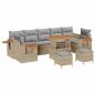 Preview: 10-teiliges Garten-Sofa-Set mit Kissen in beige Poly-Rattan Akazienholz, 3-teiliges Garten-Esszimmer-Set mit Kissen in beige Poly-Rattan Akazienholz