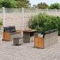 Preview: 8-teiliges Garten Sofa Set mit Kissen in grauem Poly Rattan und Akazie, 3-teiliges Gartentischset mit Kissen in grauem Poly Rattan und Akazie