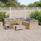 Preview: 13-teiliges Garten Sofaset mit Kissen Beige Poly-Rattan Akazie, 3-teiliges Garten Essset mit Kissen Beige Poly-Rattan Akazie
