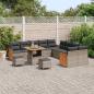 Preview: 13-teiliges Garten Sofa Set mit Kissen Grau Poly Rattan Akazie, 3-teiliges Garten Esstisch Set mit Kissen Grau Poly Rattan Akazie