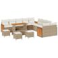 Preview: 14-teilige Garten Sofa Set mit Kissen Beige Poly Rattan Akazie, 4-teiliges Garten Dining Set mit Kissen Beige Poly Rattan Akazie