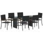 Preview: 7-teiliges Garten-Ess-Set Schwarzes Poly-Rattan, Stapelbare Gartenstühle mit Kissen - 2er Set in Schwarzem Poly-Rattan