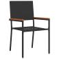 Preview: 7-teiliges Garten-Ess-Set Schwarzes Poly-Rattan, Stapelbare Gartenstühle mit Kissen - 2er Set in Schwarzem Poly-Rattan