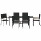 Preview: 7-teiliges Garten-Ess-Set Schwarzes Poly-Rattan, Stapelbare Gartenstühle mit Kissen - 2er Set in Schwarzem Poly-Rattan