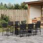 Preview: 9-teiliges Garten Esstisch Set Schwarz Poly Rattan, Stapelbare Gartenstühle mit Kissen - 2-teiliges Set aus schwarzem Poly Rattan