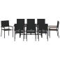 Preview: 9-teiliges Garten Esstisch Set Schwarz Poly Rattan, Stapelbare Gartenstühle mit Kissen - 2-teiliges Set aus schwarzem Poly Rattan