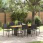 Preview: ARDEBO.de - 7-teiliges Garten Essgruppe Schwarz Poly-Rattan, Stapelbare Gartenstühle mit Kissen - 2-teiliges Set in Schwarz Poly-Rattan