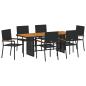 Preview: 7-teiliges Garten Essgruppe Schwarz Poly-Rattan, Stapelbare Gartenstühle mit Kissen - 2-teiliges Set in Schwarz Poly-Rattan