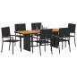 Preview: 7-teiliges Garten Essgruppe Schwarz Poly-Rattan, Stapelbare Gartenstühle mit Kissen - 2-teiliges Set in Schwarz Poly-Rattan