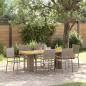 Preview: ARDEBO.de - 7-teiliges Garten Esstisch Set Grau Poly-Rattan, Stapelbare Gartenstühle mit Kissen 2 Stück Grau Poly-Rattan