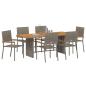 Preview: 7-teiliges Garten Esstisch Set Grau Poly-Rattan, Stapelbare Gartenstühle mit Kissen 2 Stück Grau Poly-Rattan