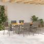 Preview: 7-teiliges Garten Esstisch Set Grau Poly-Rattan, Stapelbare Gartenstühle mit Kissen 2 Stück Grau Poly-Rattan