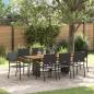 Preview: ARDEBO.de - 9-teilige Garten Essgruppe Schwarz Poly-Rattan, Stapelbare Gartenstühle mit Kissen - 2-teiliges Set aus schwarzem Poly-Rattan