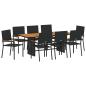 Preview: 9-teilige Garten Essgruppe Schwarz Poly-Rattan, Stapelbare Gartenstühle mit Kissen - 2-teiliges Set aus schwarzem Poly-Rattan